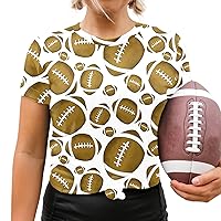Women's Football T Shirts Cute Rugby Graphic Casual Short Sleeve Tee Shirts Womens Plus Size White Dress