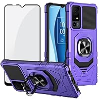 Ailiber Case for TCL 40X, TCL 40XE Case with Screen Protector, Ring Kickstand for Magnetic Car Mount, Military Grade, Heavy Duty Shockproof Rugged Protective Phone Cover for TCL 40 XE/40 X 5G-Purple
