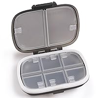 MEACOLIA Travel Pill Organizer, Portable Daily Pill Box Case with Easy Open Design and 8 Compartments to Hold Vitamins, Cod Liver Oil, Medicines, Supplements (Clear Black)