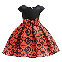 Kids Girls Halloween Bow Tie Pageant Cartoon Print Dress Party Child Costume Gown Baby Girl Fist Birthday Outfit