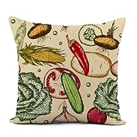 Linen Throw Pillow Cover Agriculture Vegetable Beans Beet Cabbage Cooking Corn Cucumber Diet Home Decor Pillowcase 20x20 Inch Cushion Cover for Sofa Couch Bed and Car