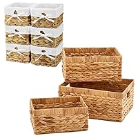EZOWare Set of 9 Natural Water Hyacinth Wicker Storage Basket Bins Bundle Kit For Kids Baby Cloth, Room Decor, Toy, Gift Basket Empty