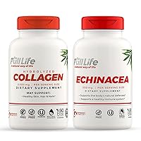 Full Life Hydrolyzed Collagen and Echinacea Capsules - Dietary Supplements - Bovine Collagen Pills for Women and Men - Echinacea Purpurea Extract, Gluten-Free - 90 Veggie Capsules Each