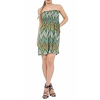 Ladies Printed Sheering Gather Boobtube Mini Dress Womens Bandeau Flared Top Small/XXX-Large