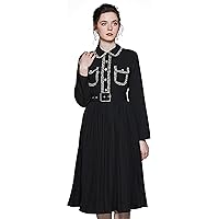 LAI MENG FIVE CATS Women's Black Casual Shirts Collared Neck A line Midi Dress