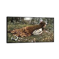 NHYGJSTX Black Frame Famous Paintings on Canvas,The Princess Out of School Canvas Print Wall Art Reproductions of Famous Paintings,Edvard Robert Hughes Art Prints70x125cm(28x49in)
