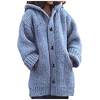 Women 2023 Winter Warm Sweater Hooded Coats Oversized Open Front Button Down Thicken Hoodies Casual Sweaters Outwear