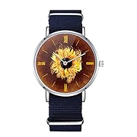 Vintage Sunflower Design Nylon Watch for Men and Women, Flower Botanical Theme Wristwatch, Nature Plants Lover Gift