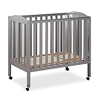 3 in 1 Portable Folding Stationary Side Crib in Steel Grey, Greenguard Gold Certified, Safety Wheels with Locking Casters, Convertible, 3 Mattress Heights