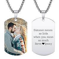 Personalized Stainless Steel Dog Tag Pendant Necklace Engraved Text/Picture with Keyring Silencer Memorial Jewelry Gift for Men