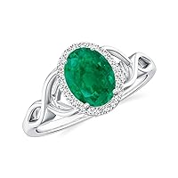 Natural Emerald Infinity Oval Ring with Diamonds for Women in Sterling Silver / 14K Solid Gold/Platinum