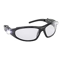 LED Inspector Safety Glasses | Protective Eyewear | Black Frame, Polycarbonate Clear Frames | Low to High Impact | Built-In LED Lights | 99.9% UV Protection | Woodworking, Construction, Mechanic