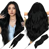 Bundles-2 Items:YoungSee I Tip Hair Extensions Human Hair Black 14 Inch Human Black Wire Extension Human Hair Jet Black 14 Inch