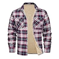 Mens Thicken Lattice Turn-down Collar Jackets Flannel Shirt Jacket Casual Plaid Button Up Coat Fleece Winter Outwear