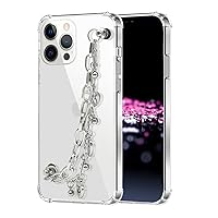 Bonitec Compatible with iPhone 14 Pro Case Clear Bracelet 3D Heart Sparkle Bling Wrist Strap Luxury Shiny Crystal Silver Chain Protective Cover for Ladys, Girls and Women