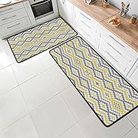 Yellow Grey Mosaic Pattern Kitchen Mats for Floor 2 Piece Set, Floor Mat Cushioned Anti-Fatigue,Standing and Comfort Desk/Floor Mats for Kitchen, Sink, Laundry,3 Packs