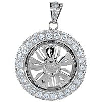 Assorted SizesSterling Silver Cubic Zirconia Iced Out Spinner Wheel Pendant for Men Hip Hop Bling Jewelry