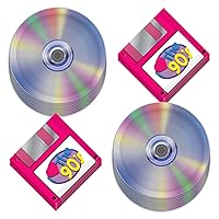 90's Party Supplies - Floppy Disk Napkins and CD Paper Plates (Serves 16) - I Love The 1990's Throwback Decades Celebration Tableware