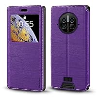 Doogee V10 Case, Wood Grain Leather Case with Card Holder and Window, Magnetic Flip Cover for Doogee V10 (6.39”)