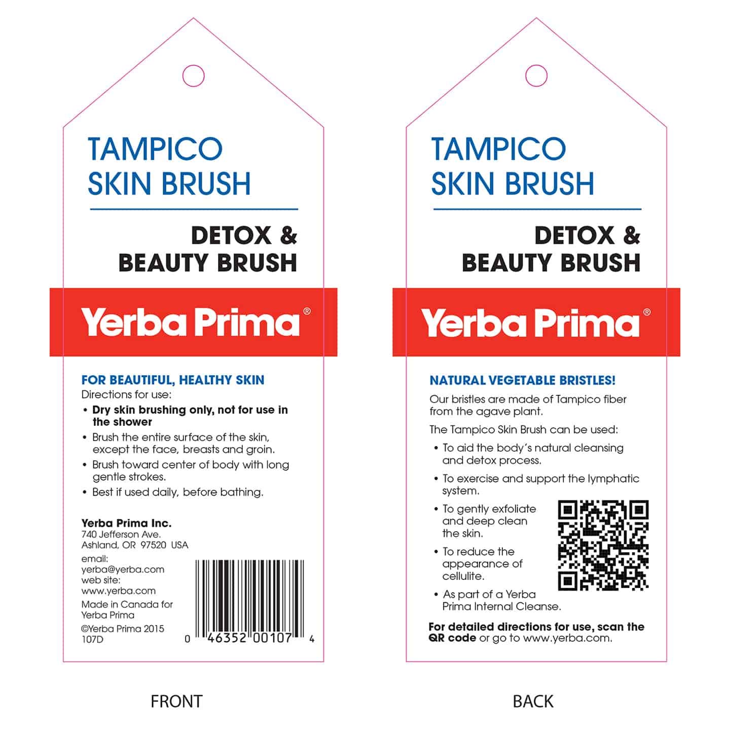 Yerba Prima Tampico Skin Brush (Pack of 2) - Natural Vegetable Fiber Bristles for Dry Skin Brushing