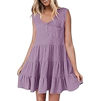 Womens Summer Dresses, Casual Button Pocket Sleeveless Solid Color Tights for Women Under Dress, S, XL