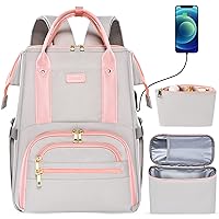Kaome Lunch Backpack 15.6 Inch Laptop Backpack for Women with USB Port Nurse Gift Teacher Work Backpack Cooler Insulated Lunch Bag Waterproof Daypacks for Work Picnic Travel Anti-theft