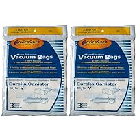 6 Eureka Allergy Style V Vacuum Bags, Power Team, Powerline, Canisters, World Vac, Home Cleaning System Vacuum Cleaners, 3800, 3900, 6700, 6800, 6865, 8000, 8200, 8900, 52358, 52358-12, 576898-12 (Fil