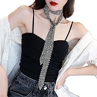 Lirgoriy Boho Silver Necklace Rhinestone Tassel Necklace Crystal Pendant Necklaces Body Jewelry Accessories for Women and Girls (Black)