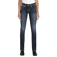 Silver Jeans Co. Women's Suki Mid Rise Curvy Fit Slim Bootcut Jeans, Dark Indigo Rinse, 26W x 33L