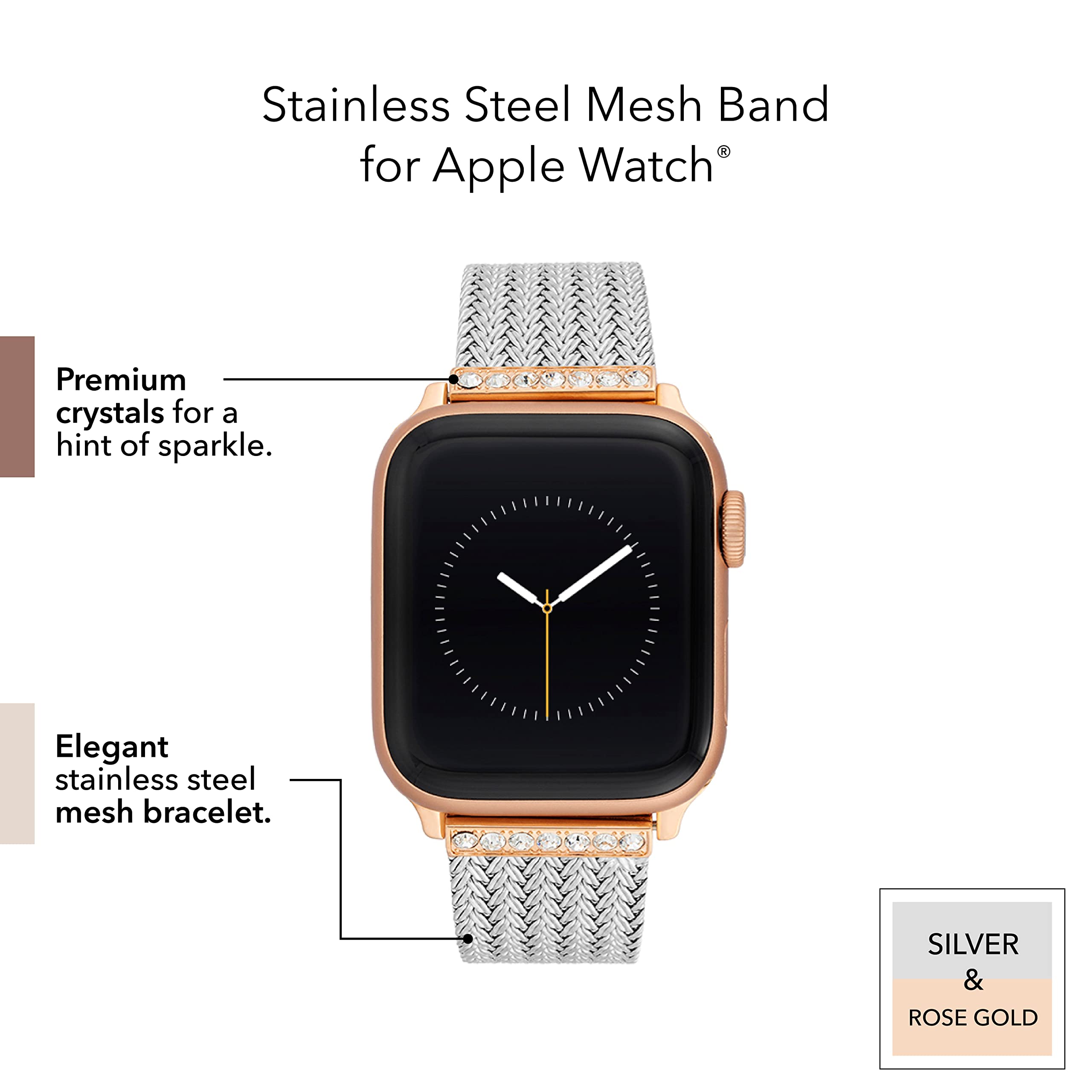 Anne Klein Mesh Fashion Band for Apple Watch, Secure, Adjustable, Apple Watch Replacement Band, Fits Most Wrists