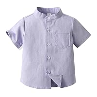 LittleSpring Boys Henley Short Sleeve Button Down Shirts Solid Color