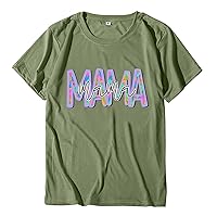 Summer Tops for Women Mothers Day Shirts Mama Vibes Letter Graphic Tshirt Cute Loose Crew Neck Short Sleeve Tee Tops