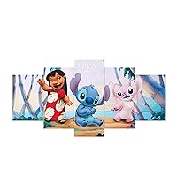 Idea Nuova Disney Lilo and Stitch Ohana Means Family 5 Piece Canvas Printed Wall Art Décor Set, Overall 40