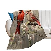 Cardinal Birds On Almonds Branch Funny Flannel Blanket Soft Throw Blankets Lightweight for Sofa Couch Bedroom Office