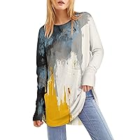 Long Sleeve Shirts for Women Trendy Plus Size Long Tunic Tops Dressy Casual Crewneck Sweatshirts Floral Flowy Blouse