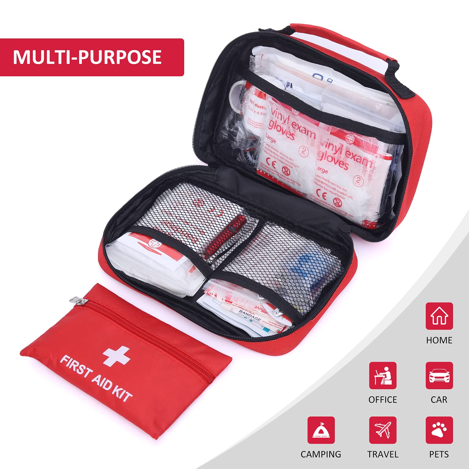 DAVEMED Travel First Aid Kit,230Pieces Car First Aid Kit,2-in-1 First Aid Kit+Extra Mini First Aid Kit for Home,Backpacking,Camping,Hiking,Hunting,Office,Sports & Outdoor