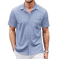 COOFANDY Men's Casual Button Down Shirts Short Sleeve Regular Fit Untucked Dress Shirts Knit Textured
