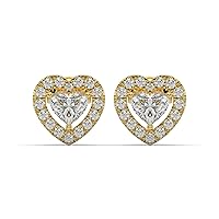 Colorless Round And Heart Cut 2.67TCW Moissanite Diamond 14K Yellow Gold Heart Shape Push Back Stud Earring For Love