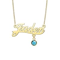 Personalized Classic Cursive Name Necklace Birthstone Initial Nameplate 18K Gold Plated Customized Jewelry Gift for Women
