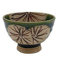Utsuwa Roan 007-0006 Seto Ware Rokubei Rice Bowl, High Stand, Rice Bowl, Approx. 4.7 inches (12 cm), Oribe Chrysanthemum Pattern, Made in Japan, Green