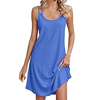 Tank Top Dresses for Women 2024, Womens Eyelet Dresses Solid Color Camisole Loose Sleeveless Mini Dress, S, 3XL