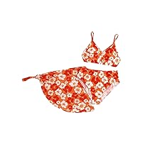 WDIRARA Girl's 3 Piece Swimsuits Floral Print Bikini Set Bathing Suits with Cover Up Skirt