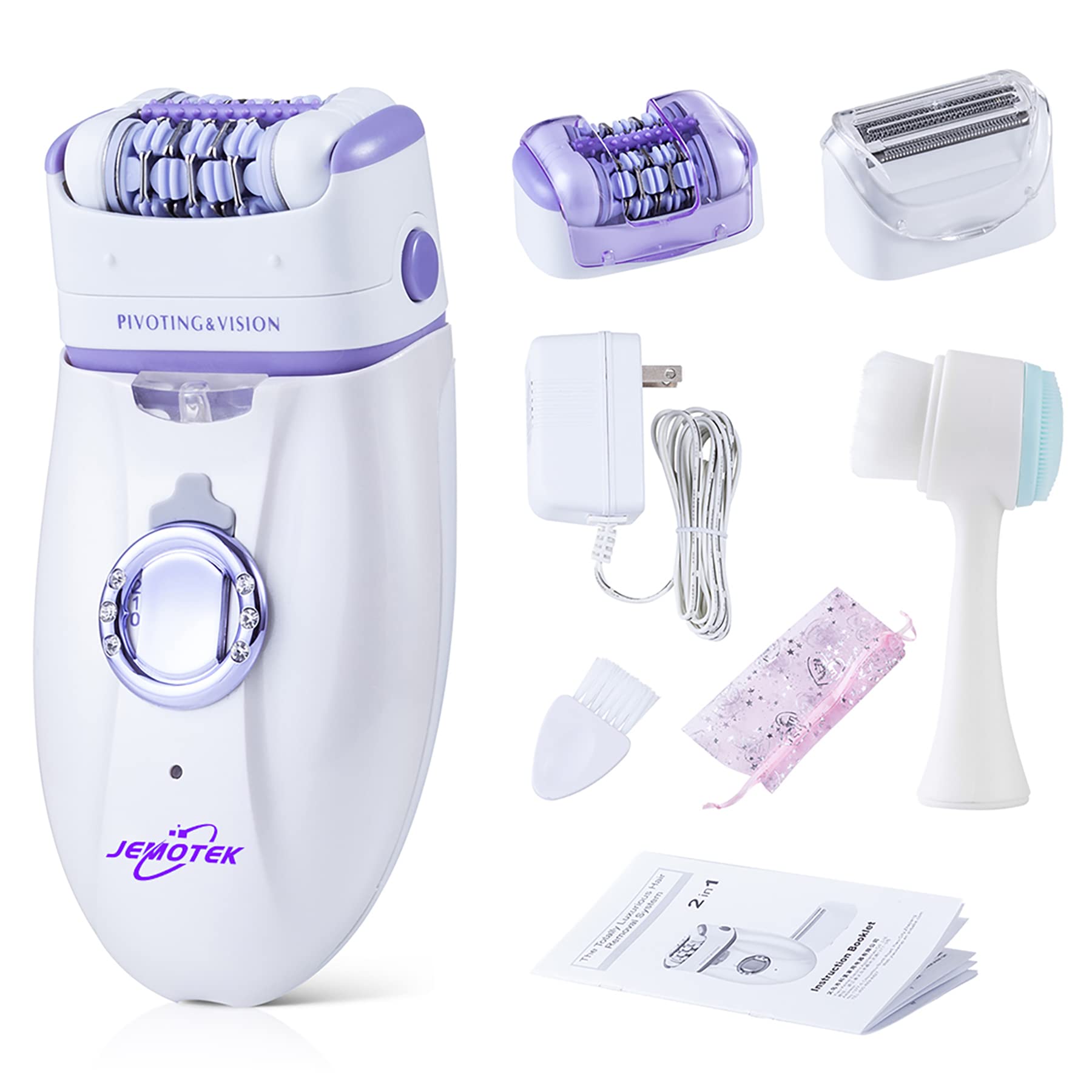 Epilator for Women, 2 in 1 Hair Removal Epilator with Epilator Head & Shaver Head, Electric Cordless Hair Shaver Portable Painless Epilator Hair Removal for Face Bikini Trimmer Ladies & Men