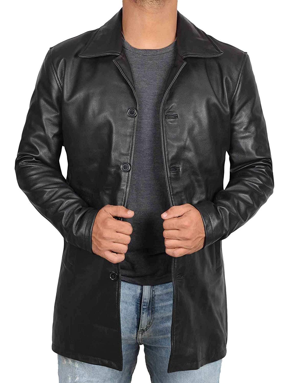 Blingsoul Leather Coats for Men - Vintage Style Long Leather Jacket Men