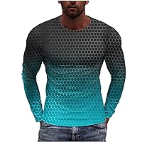 Graphic Plus Size Long Sleeve Men Trendy Designer Gradient Printed T Shirts Crewneck Slim Fit Casual Hipster Tees Tops