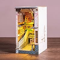 Rolife DIY Book Nook Kits Sakura Densya, 3D Wooden Puzzles Decorative Bookend Miniature Model Kits with Lights, Christmas Decoration/Crafts Hobbies/Gifts for Girls&Boys Teens&Adults (Sakura Densya)