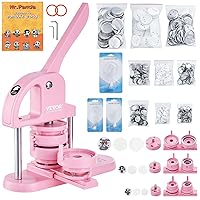 VEVOR Button Maker, 1/1.25/2.28 inch(25/32/58mm) 3-in-1 Pin Maker, 300pcs Button Parts, Ergonomic Arc Handle Punch Press Kit, Button Maker Machine with Panda Magic Book, for Children DIY Gifts, Pink