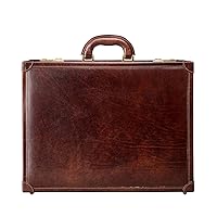 Maxwell Scott - Luxury Leather Large Square Box Attaché Briefcase with Combination - Handmade in Italy - The Buroni