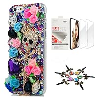 STENES Bling Case Compatible with iPhone XR - Stylish - 3D Handmade [Sparkle Series] Crown Skull Chain Pendant Flowers Design Cover with Screen Protector [2 Pack] - Colorful