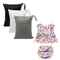 babygoal 3pcs Wet Bags with Toddler Girl Swimsuit Set,Swim Diaper and Matching Top Vest Fits 12 Months to 3T Toddlers